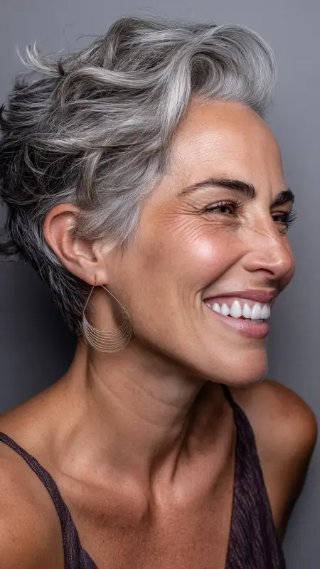 Undercut Pixie with Soft Waves - Undercut pixie haircut for older women