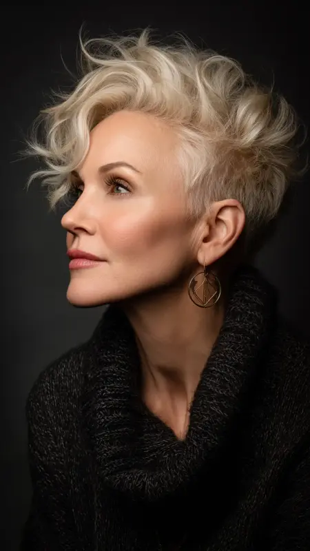 Undercut Pixie with Voluminous Crown - Undercut pixie haircut for older women