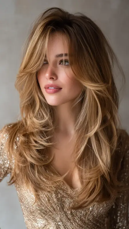 Voluminous Blowout with Curtain Bangs - Face framing curtain bangs