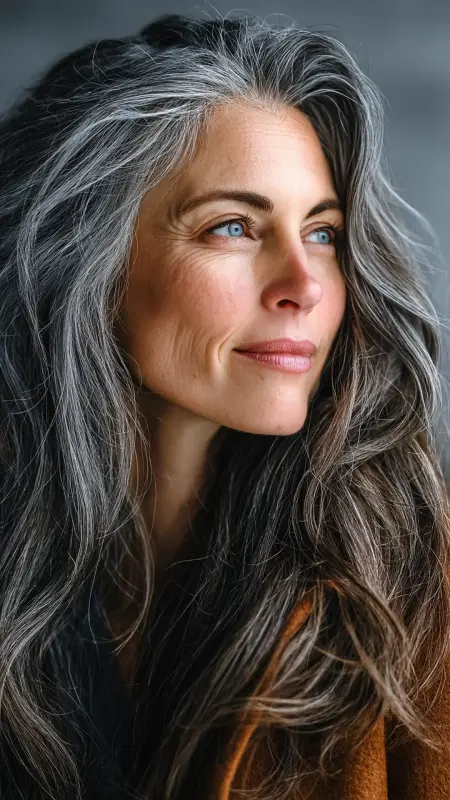 Voluminous Crown Layers - gray hair styles for women over 50