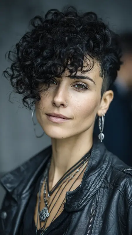 Voluminous Curly Pixie with Undercut -  Short pixie haircuts for curly hair 