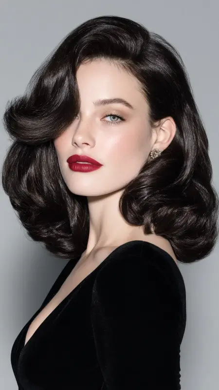 Voluminous Shoulder-Length Blowout - Shoulder length haircut for round faces