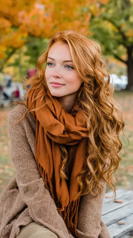 Warm Ginger Waves on Long Hair -  Hair color for college students 