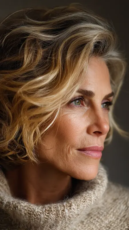 Wavy Lob with Side Swept Bangs - Hairstyles for women over 70 with fine hair