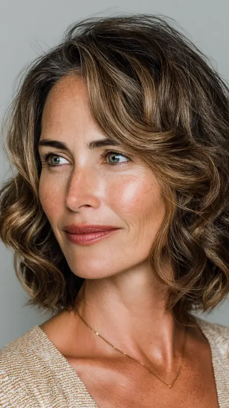 Wavy Shoulder Cut with Side Part - Medium length haircuts for women over 50