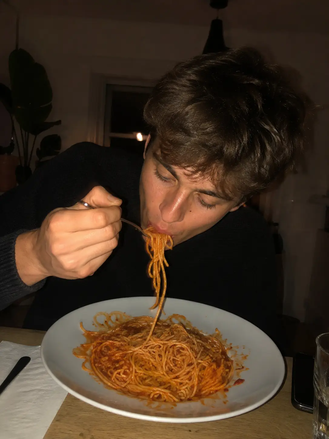 Martin with a plate of pasta