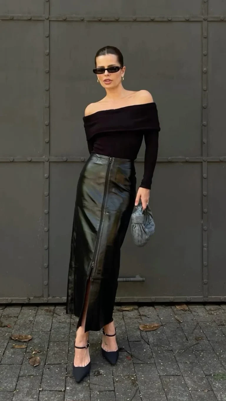 leather skirt outfit 1