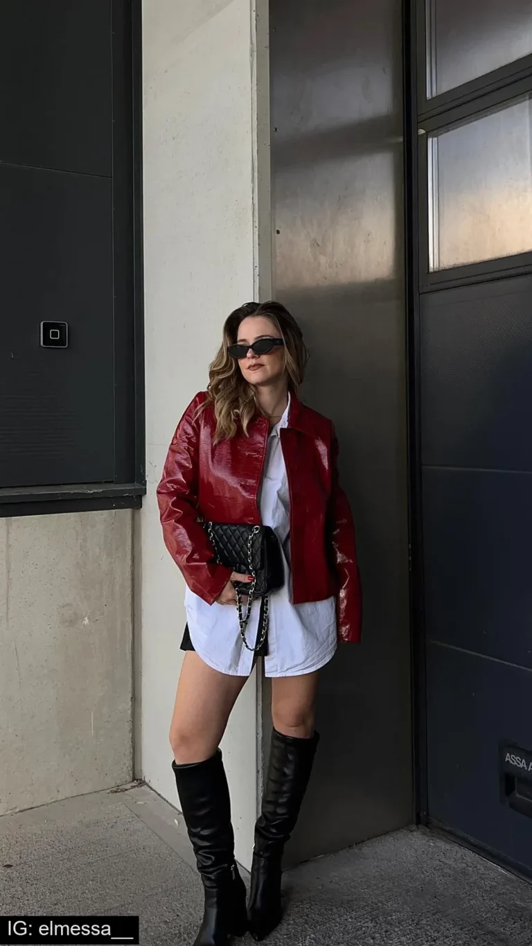 red leather jacket outfit 1