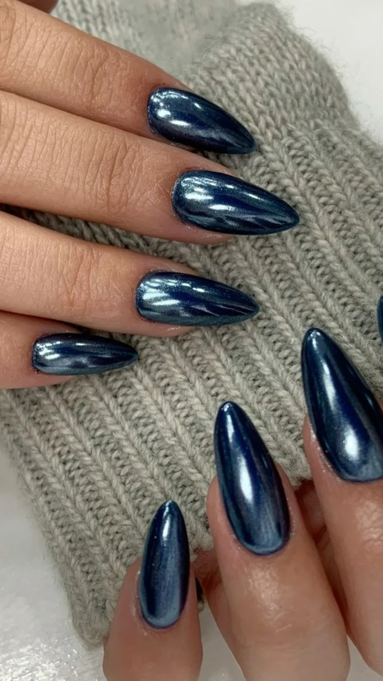 navy chrome nails 1