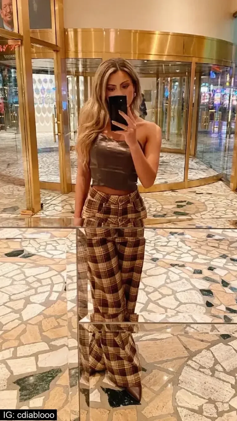 brown plaid pants outfit 2